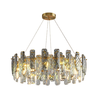 Contemporary Crystal Chandelier Solid Copper Textured Crystal Rods Eye-Protecting E14 French Style