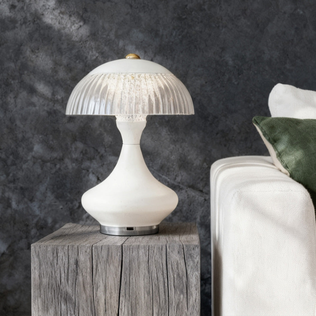 Ceramic Style Hourglass Table Lamp Ribbed Acrylic Mushroom Shade USB Rechargeable Stepless Touch Dimmable Black White 7.87 Inch