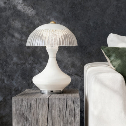 Ceramic Style Hourglass Table Lamp Ribbed Acrylic Mushroom Shade USB Rechargeable Stepless Touch Dimmable Black White 7.87 Inch