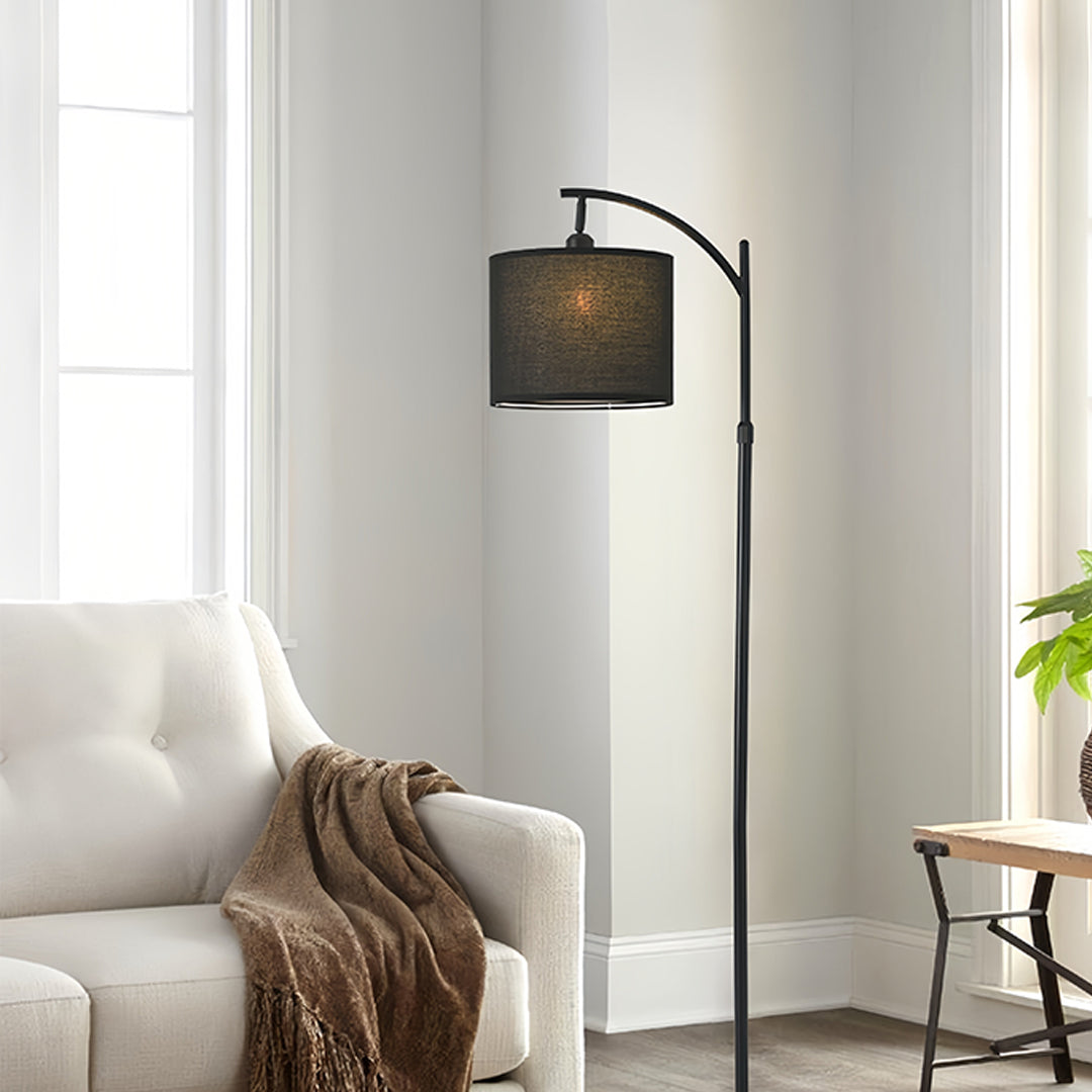 Modern Arc Floor Lamp LED Fabric Shade Adjustable Height Marble Base Dimmable Remote Beige Black Nordic Living Room Bedroom 65 Inch