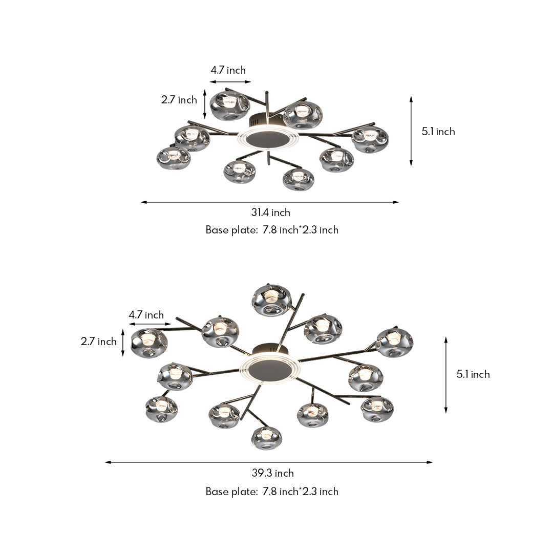 Nordic Branching Semi Flush Mount Black Copper 8 12 Heads