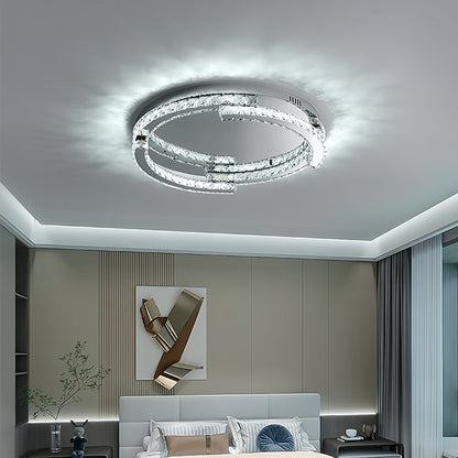 Italian Silver Crystal Flush Mount Round CRI 95 Two Sizes