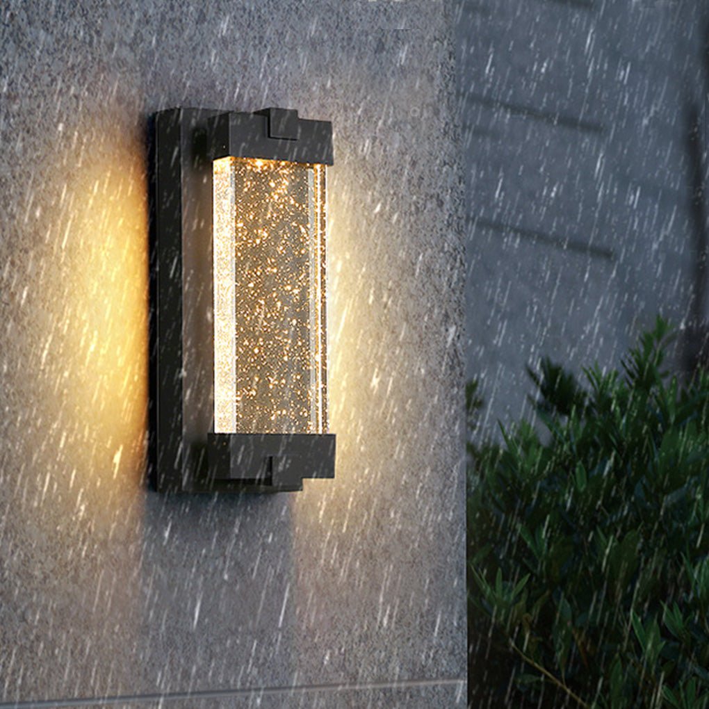 Rectangular Bubble Crystal COB Outdoor Wall Sconce Die-Cast Aluminium Black