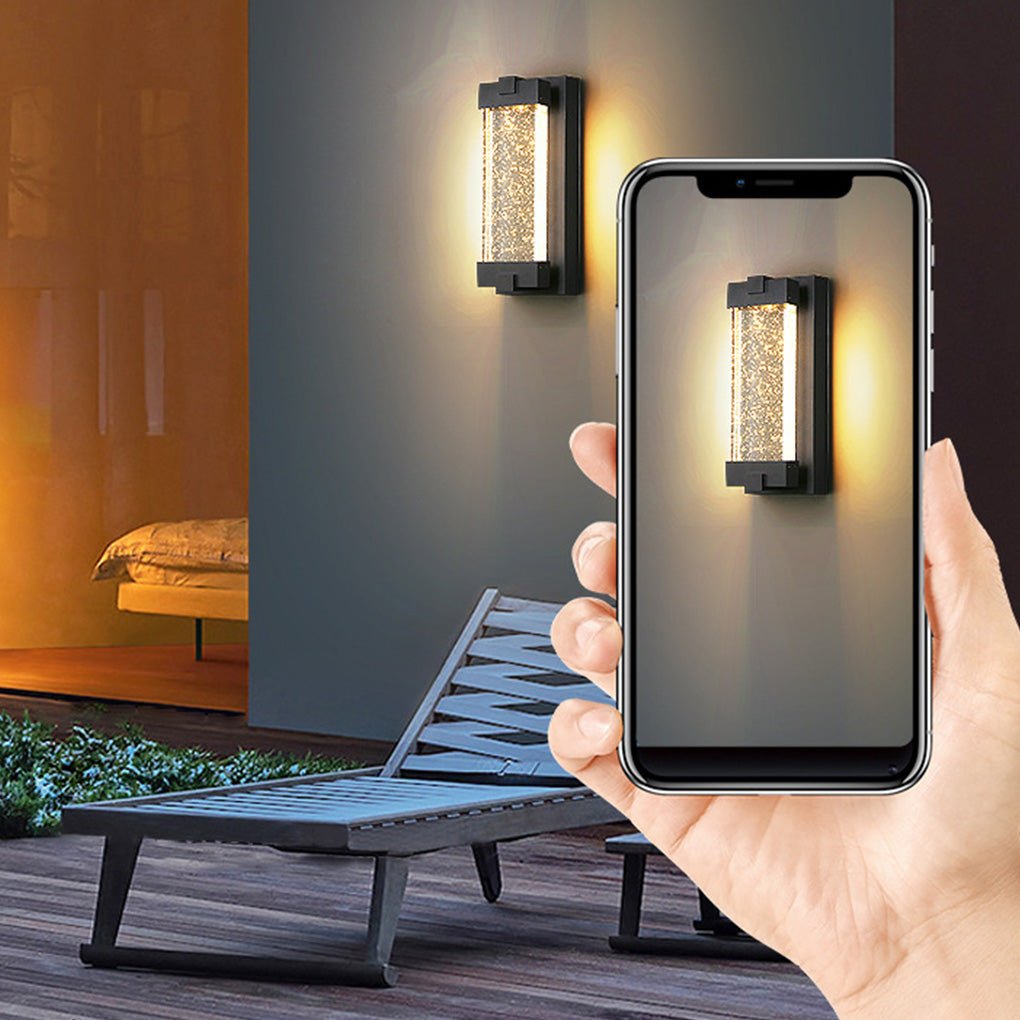 Rectangular Bubble Crystal COB Outdoor Wall Sconce Die-Cast Aluminium Black