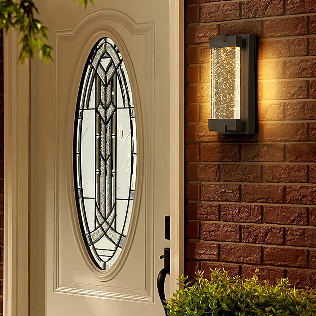Rectangular Bubble Crystal COB Outdoor Wall Sconce Die-Cast Aluminium Black