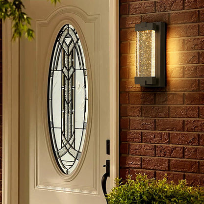 Rectangular Bubble Crystal COB Outdoor Wall Sconce Die-Cast Aluminium Black