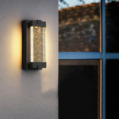 Rectangular Bubble Crystal COB Outdoor Wall Sconce Die-Cast Aluminium Black