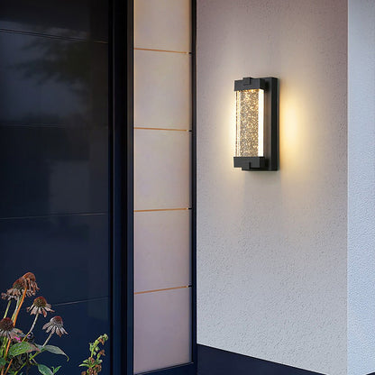 Rectangular Bubble Crystal COB Outdoor Wall Sconce Die-Cast Aluminium Black