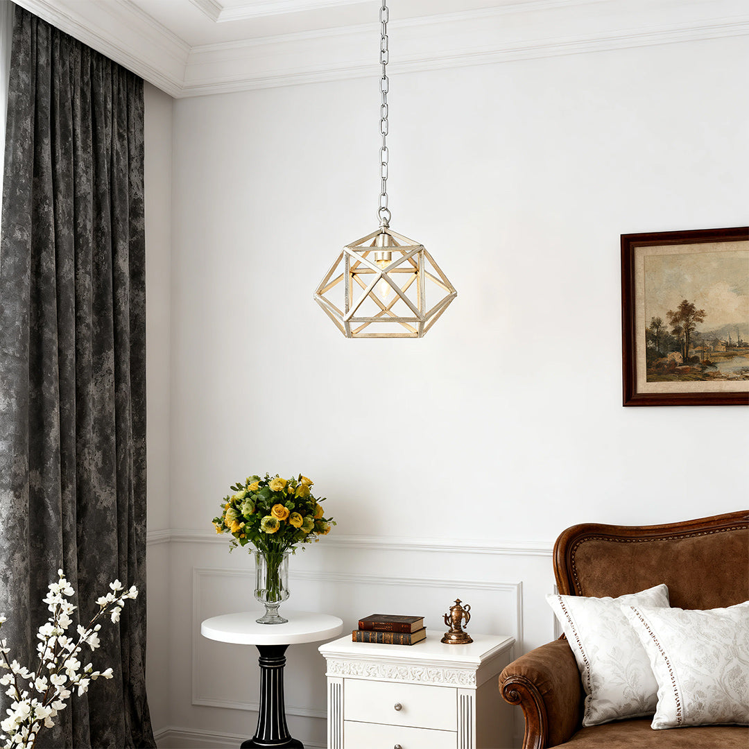 Nordic Gold Open-Cage Geometric Pendant Multi-Layer Electroplated E12 Entryway Hallway 10 Inch