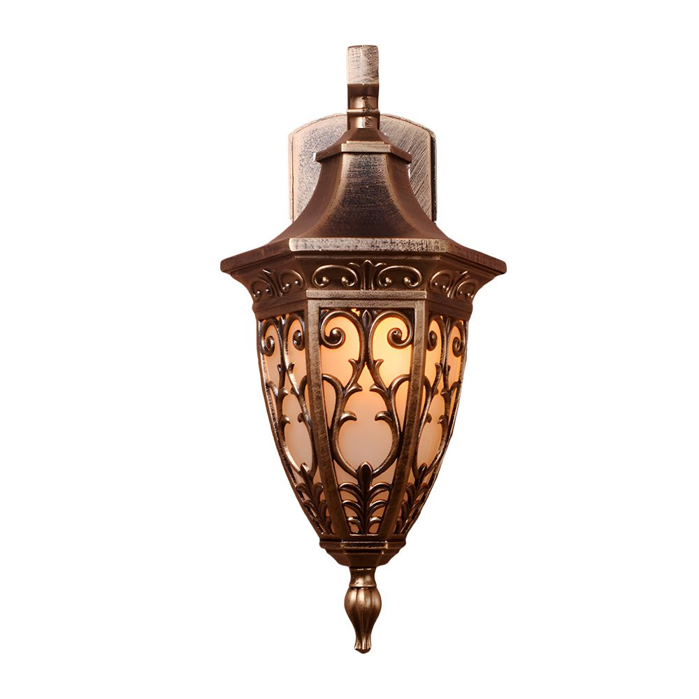 Antique Art Deco Outdoor Wall Lantern Bronze Floral Glass E27 IP54 Courtyard