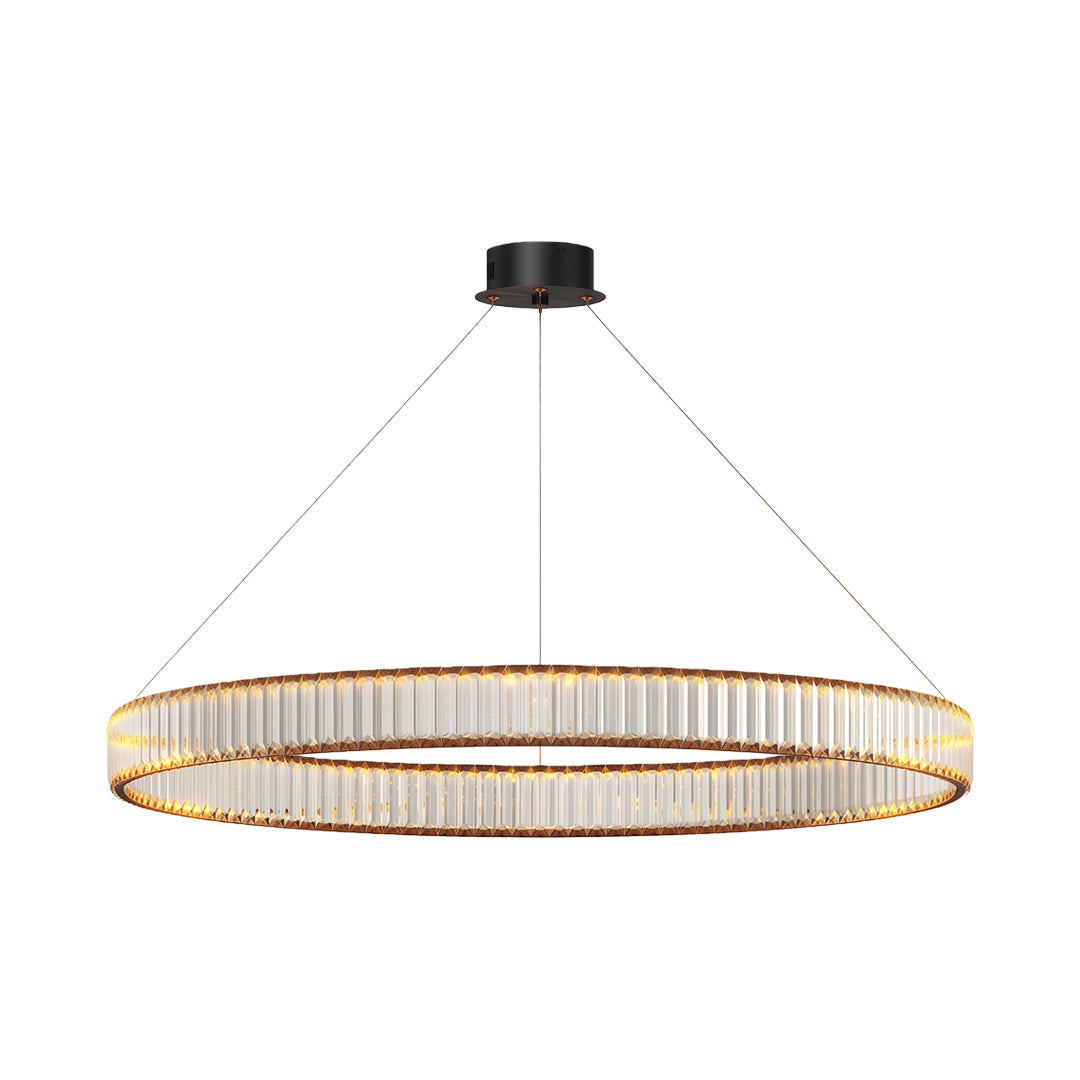 Crystal Ring Chandelier Solid Copper Clear Crystal Rods Integrated LED 3-Step Dimming American Style