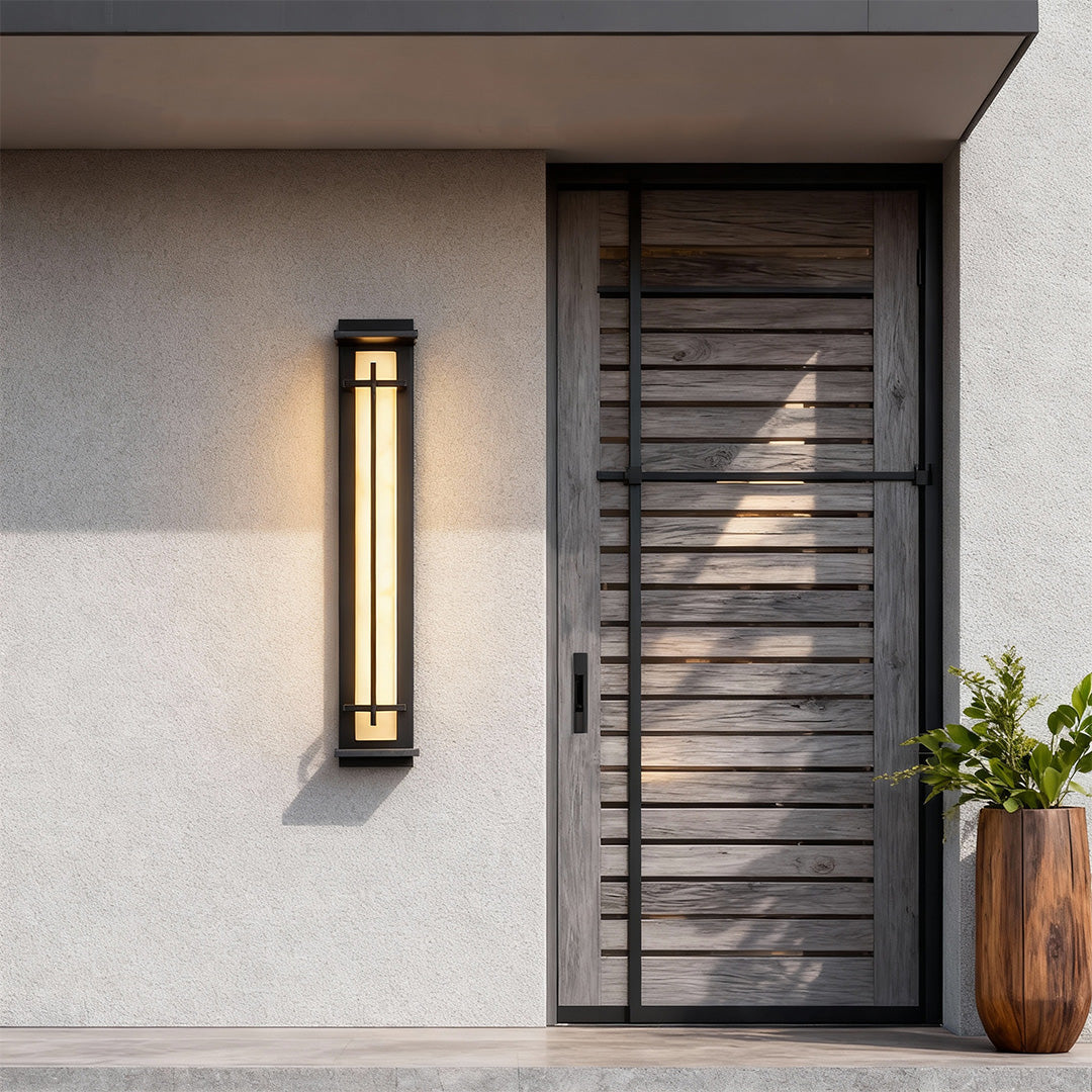 Modern LED Wall Sconce Stainless Steel Artificial Marble Shade IP65 2CCT 3 Sizes Black Indoor Outdoor