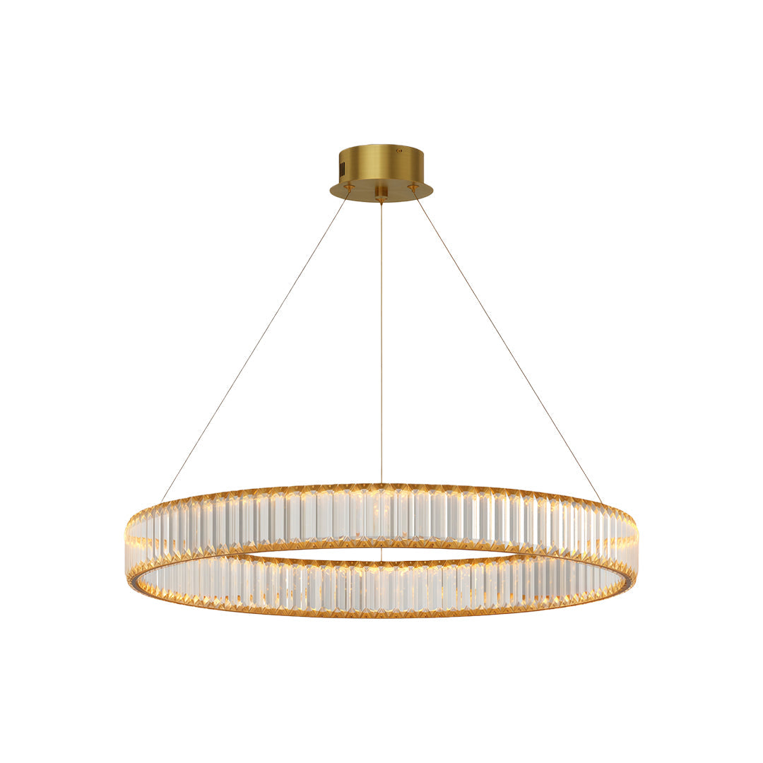 Crystal Ring Chandelier Solid Copper Clear Crystal Rods Integrated LED 3-Step Dimming American Style