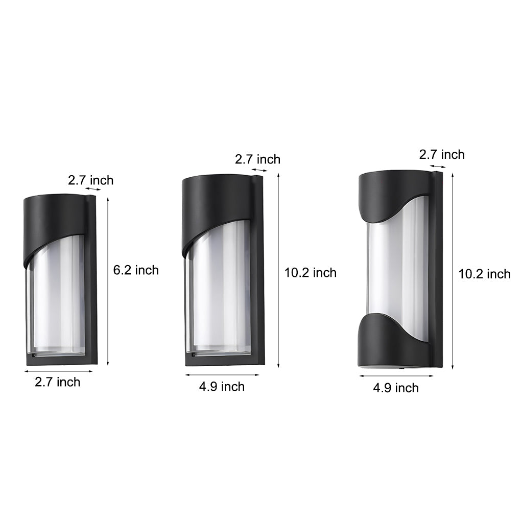 Modern LED Outdoor Wall Sconce Die-Cast Aluminum PC Shade IP55 3000K 2 Styles 2 Sizes Black