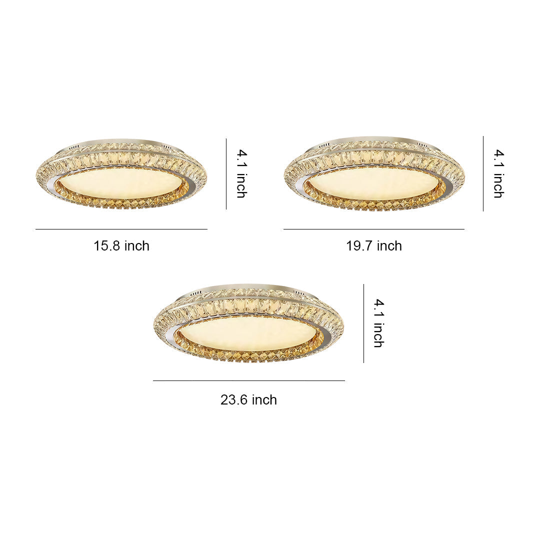 Gold Crystal Drum Shade Flush Mount Round Three Sizes Full Spectrum LED