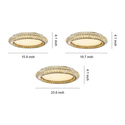Gold Crystal Drum Shade Flush Mount Round Three Sizes Full Spectrum LED