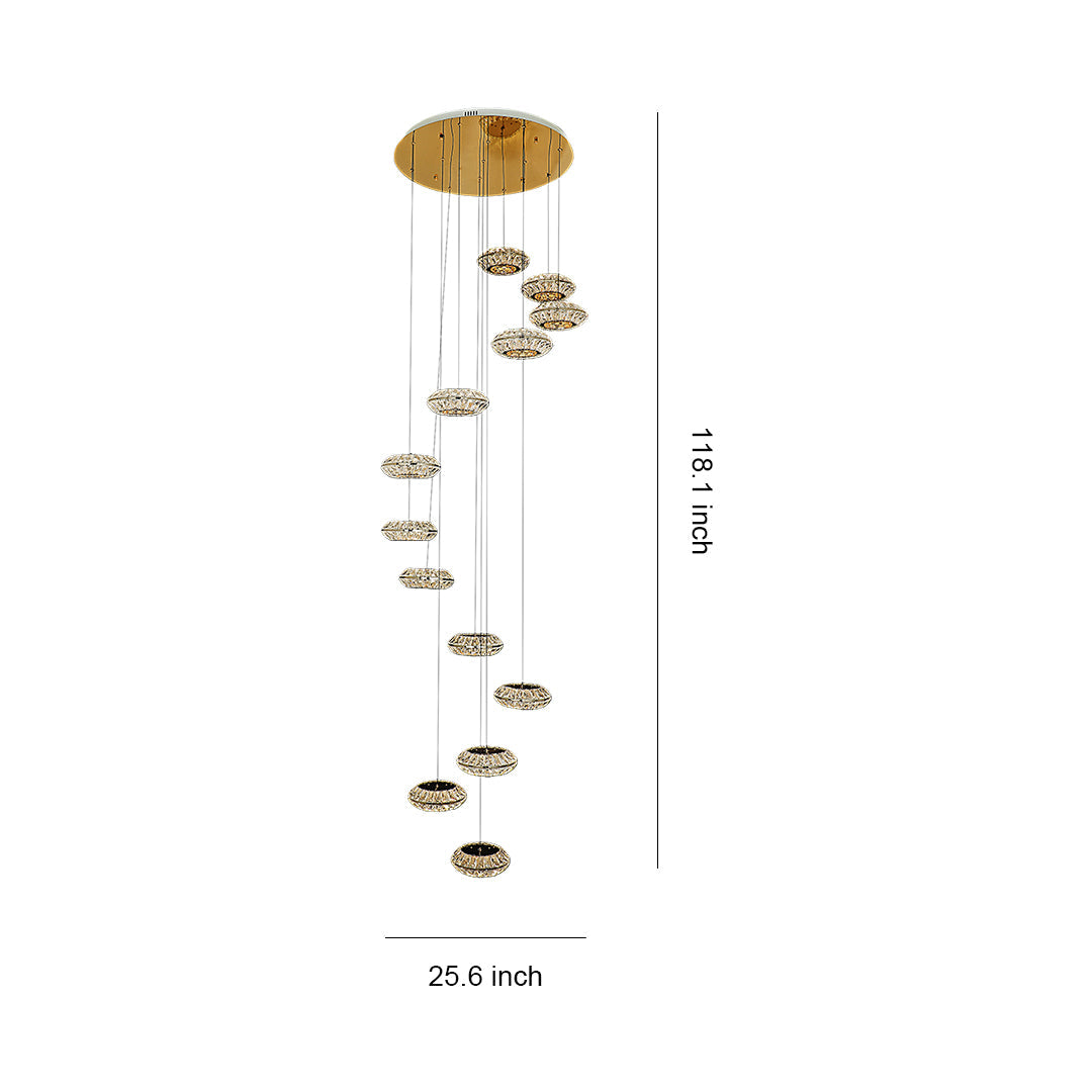 Staircase Chandelier Gold Crystal Spiral Ring LED 13-Head 3000K 6000K