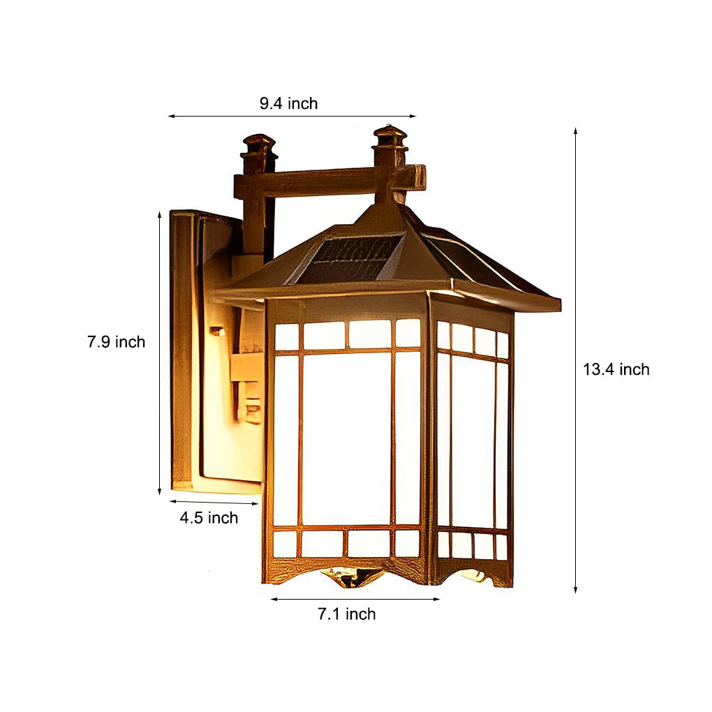 Retro Lantern Wall Sconce Die-Cast Aluminum Glass Solar or Hardwired IP55 3000K Black Bronze Copper Garden
