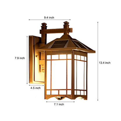 Retro Lantern Wall Sconce Die-Cast Aluminum Glass Solar or Hardwired IP55 3000K Black Bronze Copper Garden