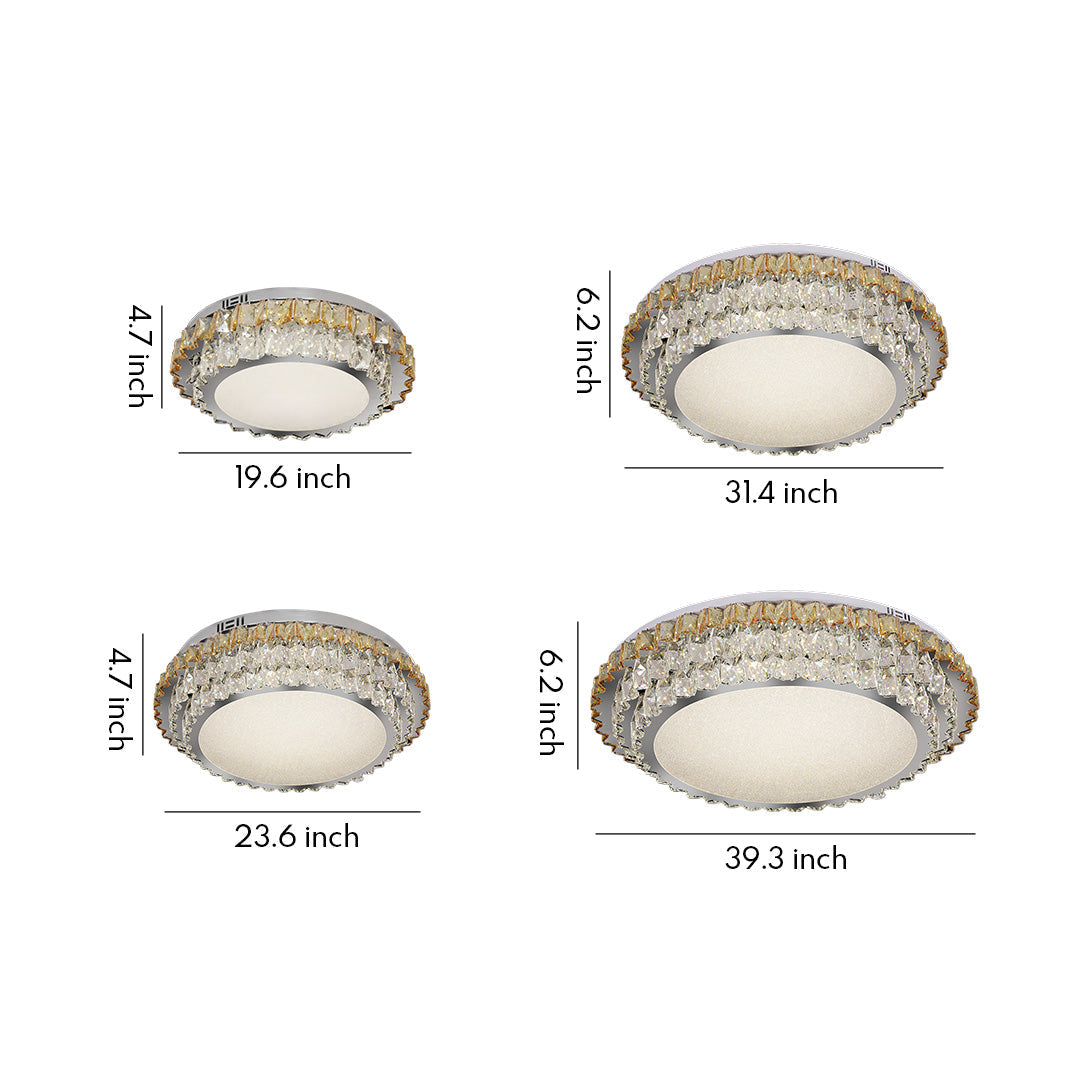 Round Amber Crystal Flush Mount Chrome Gold 4 Sizes Full Spectrum LED