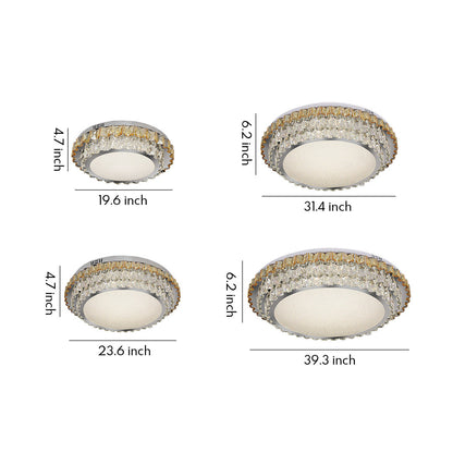 Round Amber Crystal Flush Mount Chrome Gold 4 Sizes Full Spectrum LED