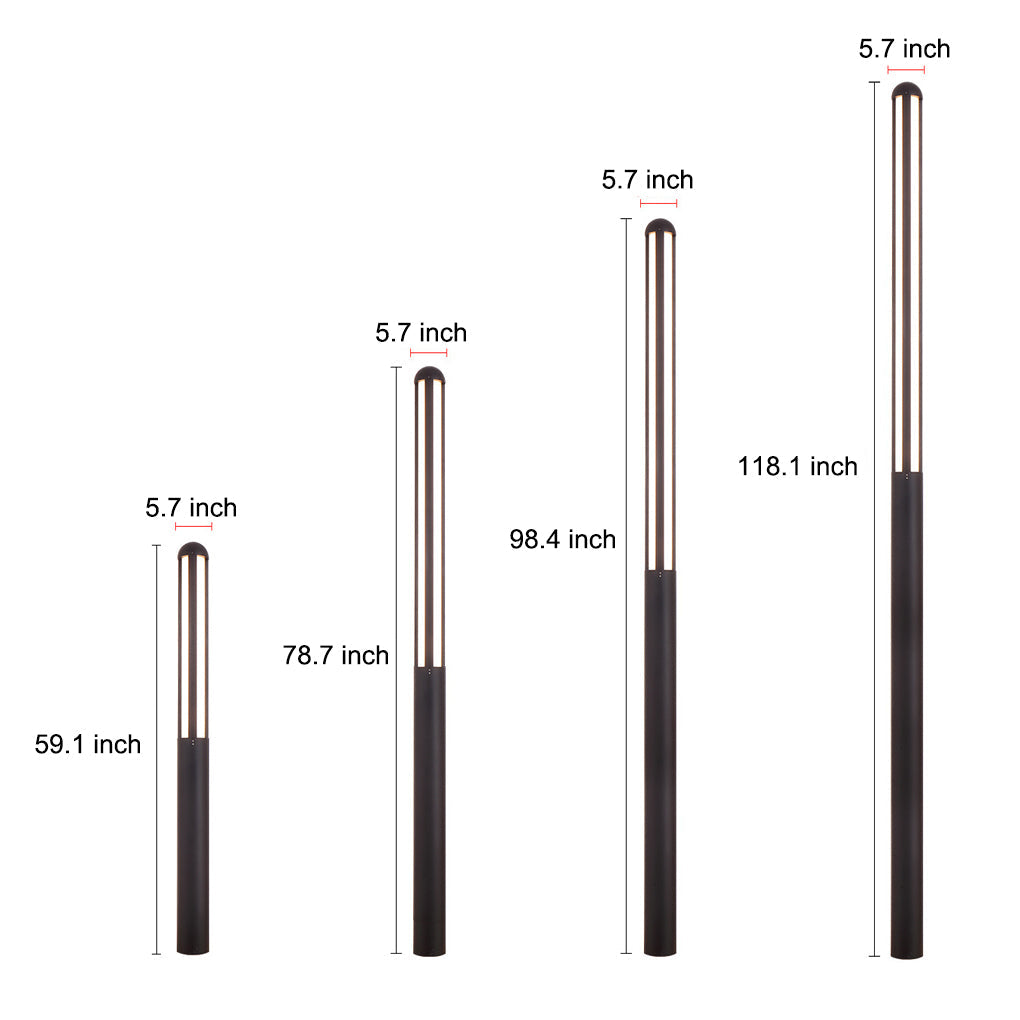 Tall Outdoor LED Bollard Light Slender Cylindrical Aluminum Black IP65 4 Heights