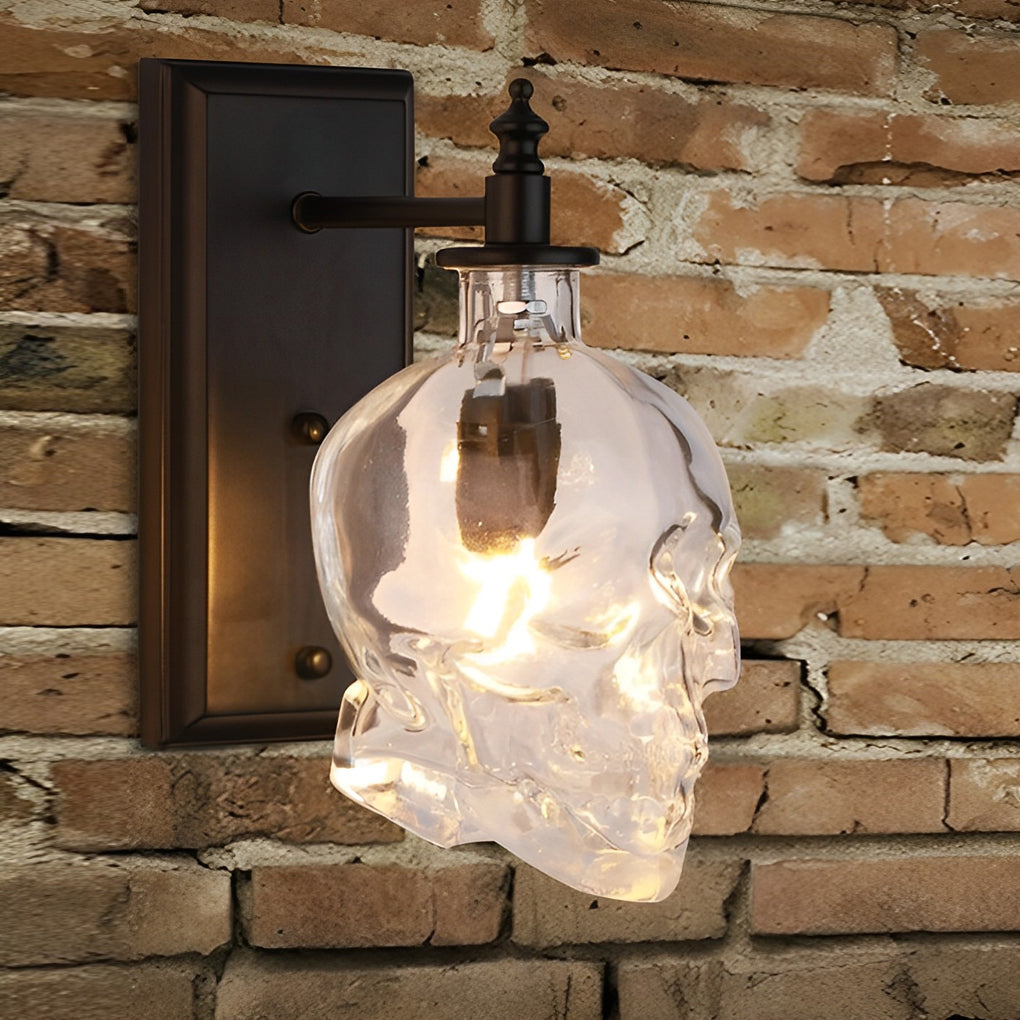 Skull Wall Sconce Industrial Glass Black Metal E14 LED Loft Bedroom