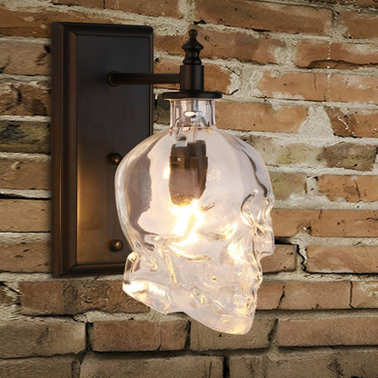 Skull Wall Sconce Industrial Glass Black Metal E14 LED Loft Bedroom