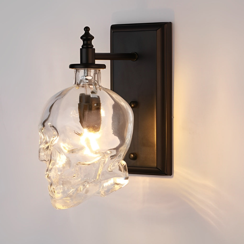 Skull Wall Sconce Industrial Glass Black Metal E14 LED Loft Bedroom