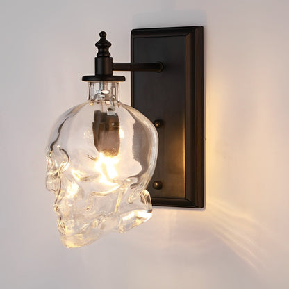 Skull Wall Sconce Industrial Glass Black Metal E14 LED Loft Bedroom