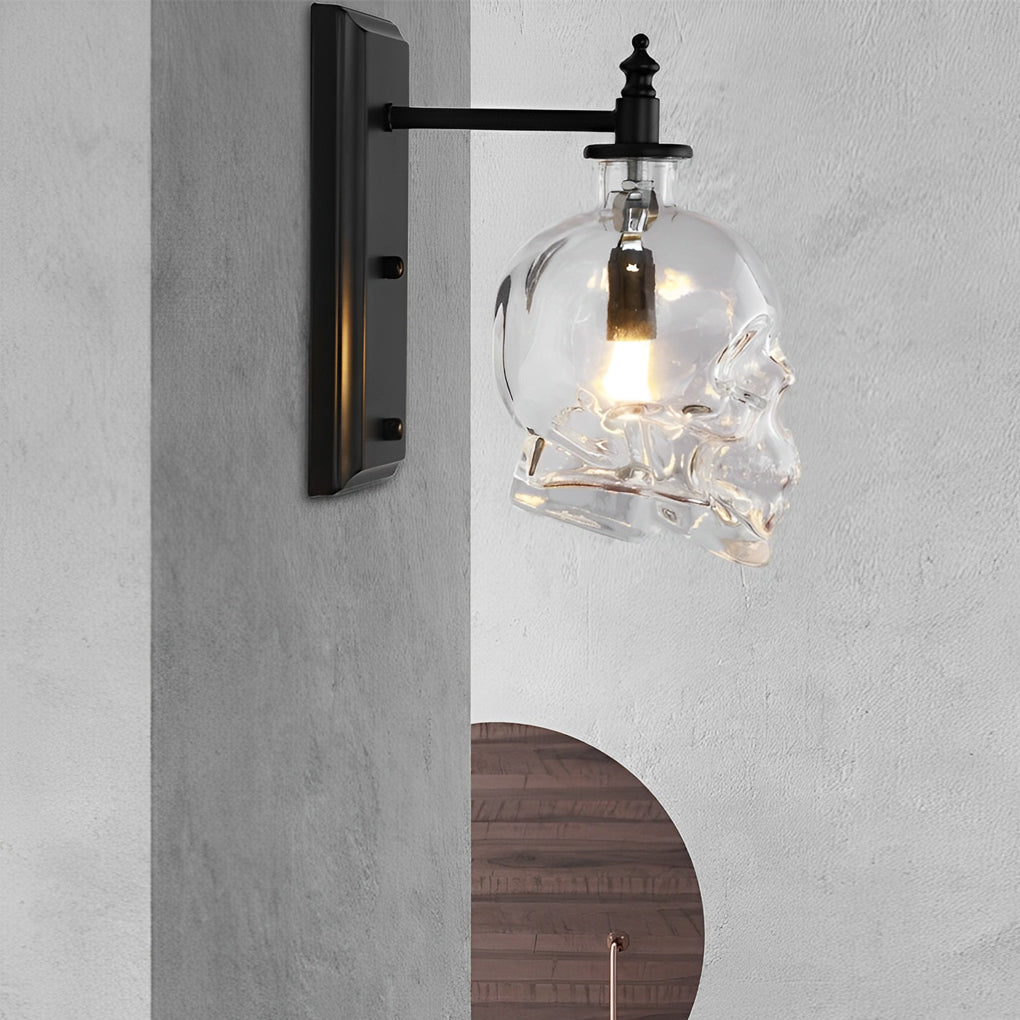 Skull Wall Sconce Industrial Glass Black Metal E14 LED Loft Bedroom