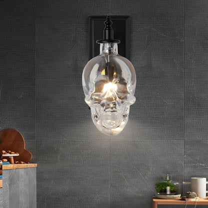 Skull Wall Sconce Industrial Glass Black Metal E14 LED Loft Bedroom