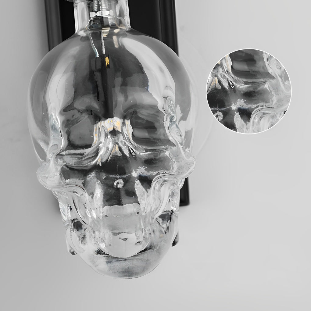 Skull Wall Sconce Industrial Glass Black Metal E14 LED Loft Bedroom