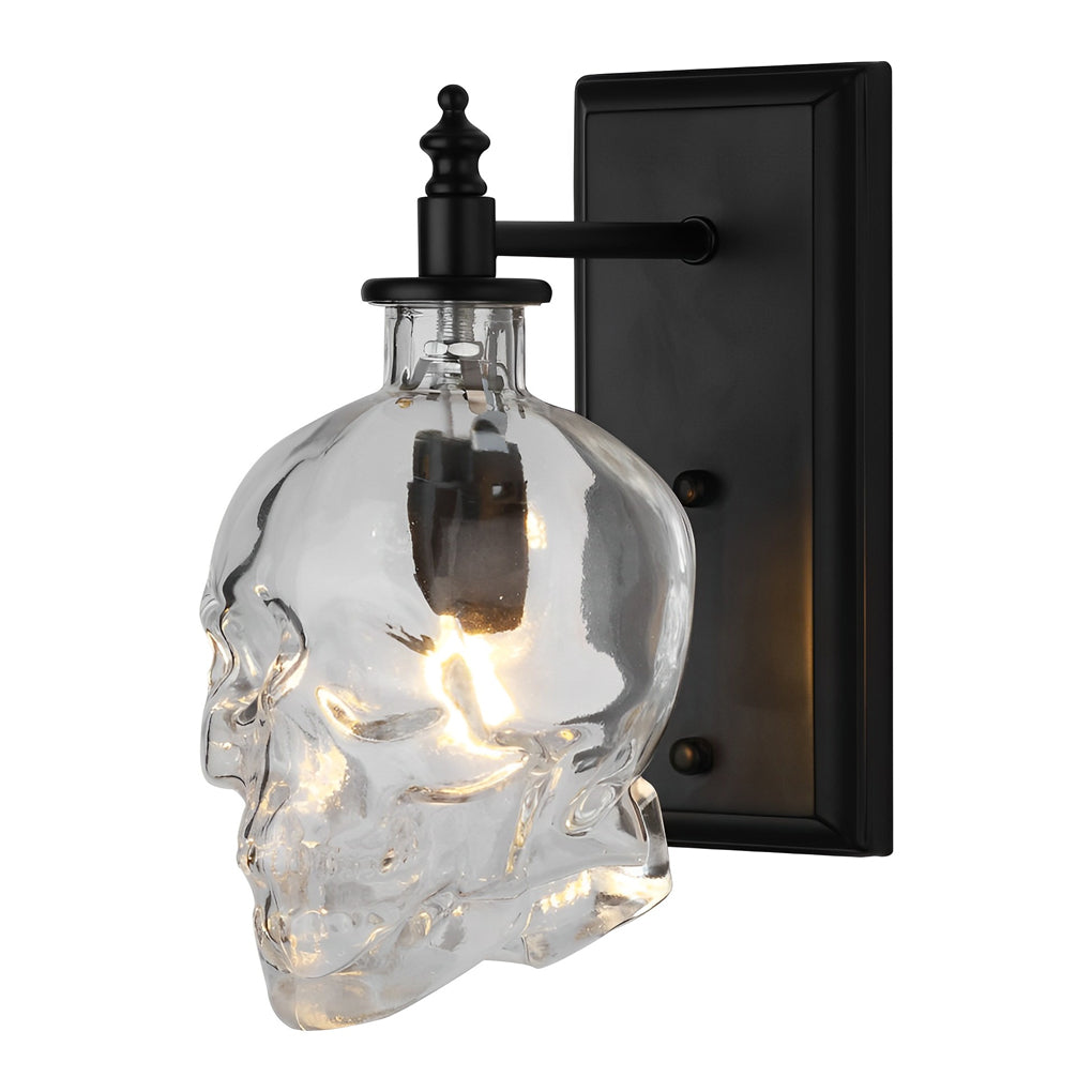 Skull Wall Sconce Industrial Glass Black Metal E14 LED Loft Bedroom