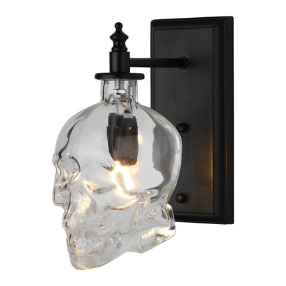 Skull Wall Sconce Industrial Glass Black Metal E14 LED Loft Bedroom