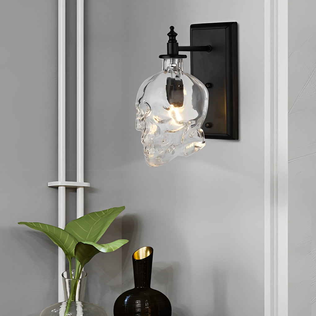 Skull Wall Sconce Industrial Glass Black Metal E14 LED Loft Bedroom