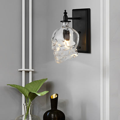 Skull Wall Sconce Industrial Glass Black Metal E14 LED Loft Bedroom