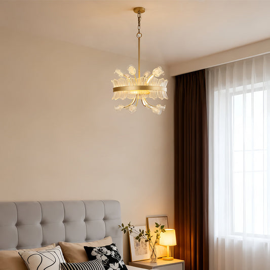 Gold Electroplated Blossom Chandelier with Crystal Accents and Integrated Warm White LED