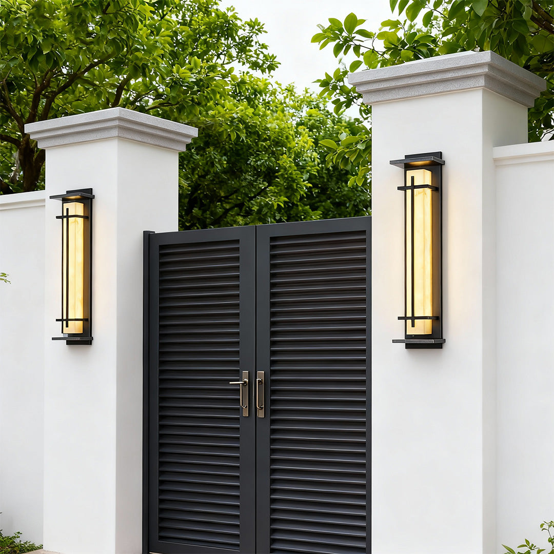 Modern LED Wall Sconce Stainless Steel Artificial Marble Shade IP65 2CCT 3 Sizes Black Indoor Outdoor