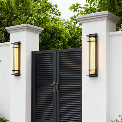 Modern LED Wall Sconce Stainless Steel Artificial Marble Shade IP65 2CCT 3 Sizes Black Indoor Outdoor