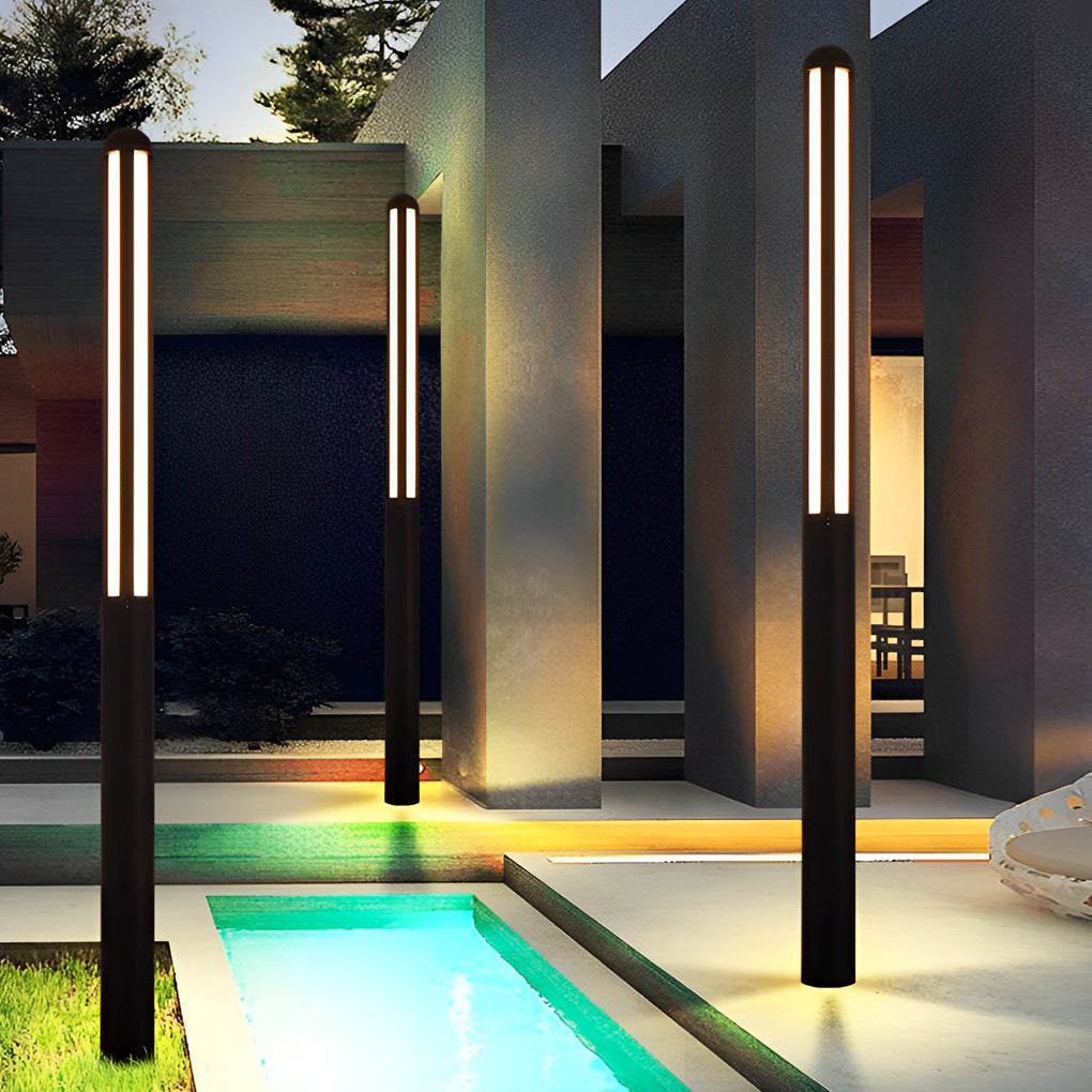 Tall Outdoor LED Bollard Light Slender Cylindrical Aluminum Black IP65 4 Heights