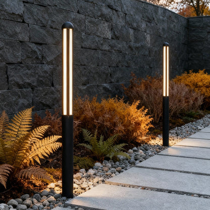 Tall Outdoor LED Bollard Light Slender Cylindrical Aluminum Black IP65 4 Heights