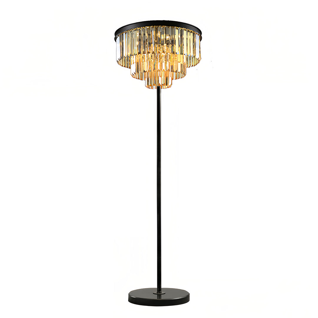 Decorative Floor Lamp Handcrafted Crystal Shade Black Iron E14 Foot Switch American Glamorous Transparent Amber Smoky Gray 63 Inch