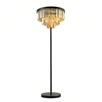 Decorative Floor Lamp Handcrafted Crystal Shade Black Iron E14 Foot Switch American Glamorous Transparent Amber Smoky Gray 63 Inch
