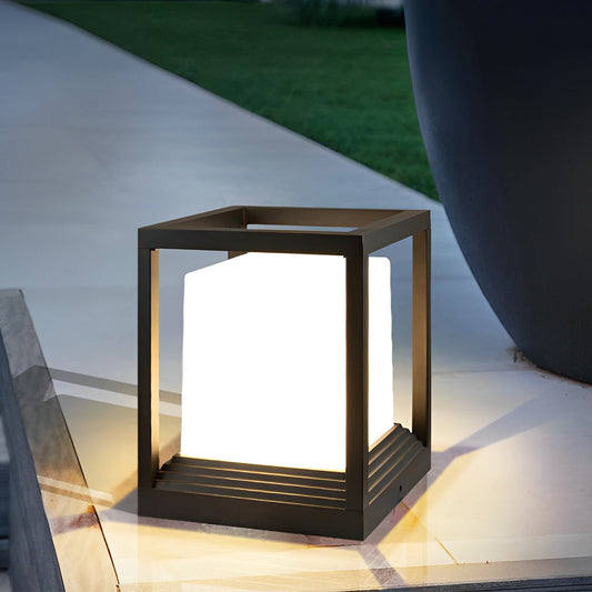 Modern Aluminum Acrylic Outdoor Pillar Light Black Solar or Hardwired IP54 3 Color Temperature 10 Hour 2 Sizes