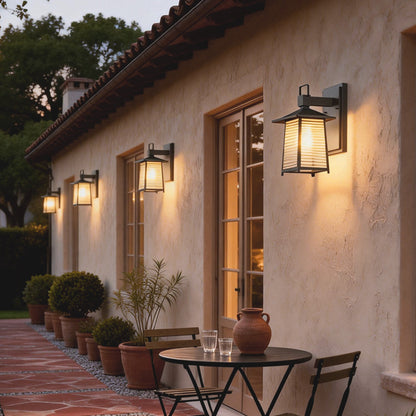 Modern Japanese Outdoor Wall Lantern Solar or Hardwired 3-CCT Remote Black Glass