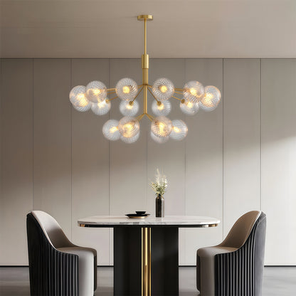 Copper Frame Glass Sphere Chandelier with Staggered Multi-Head Arrangement