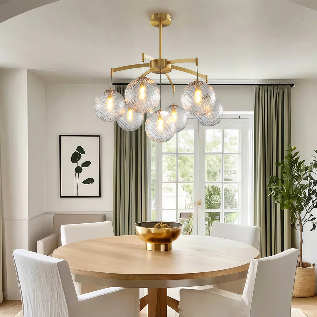 Glass Sphere Chandelier Copper Frame Multi-Arm G9 7 9 13 Heads Copper Nickel Black