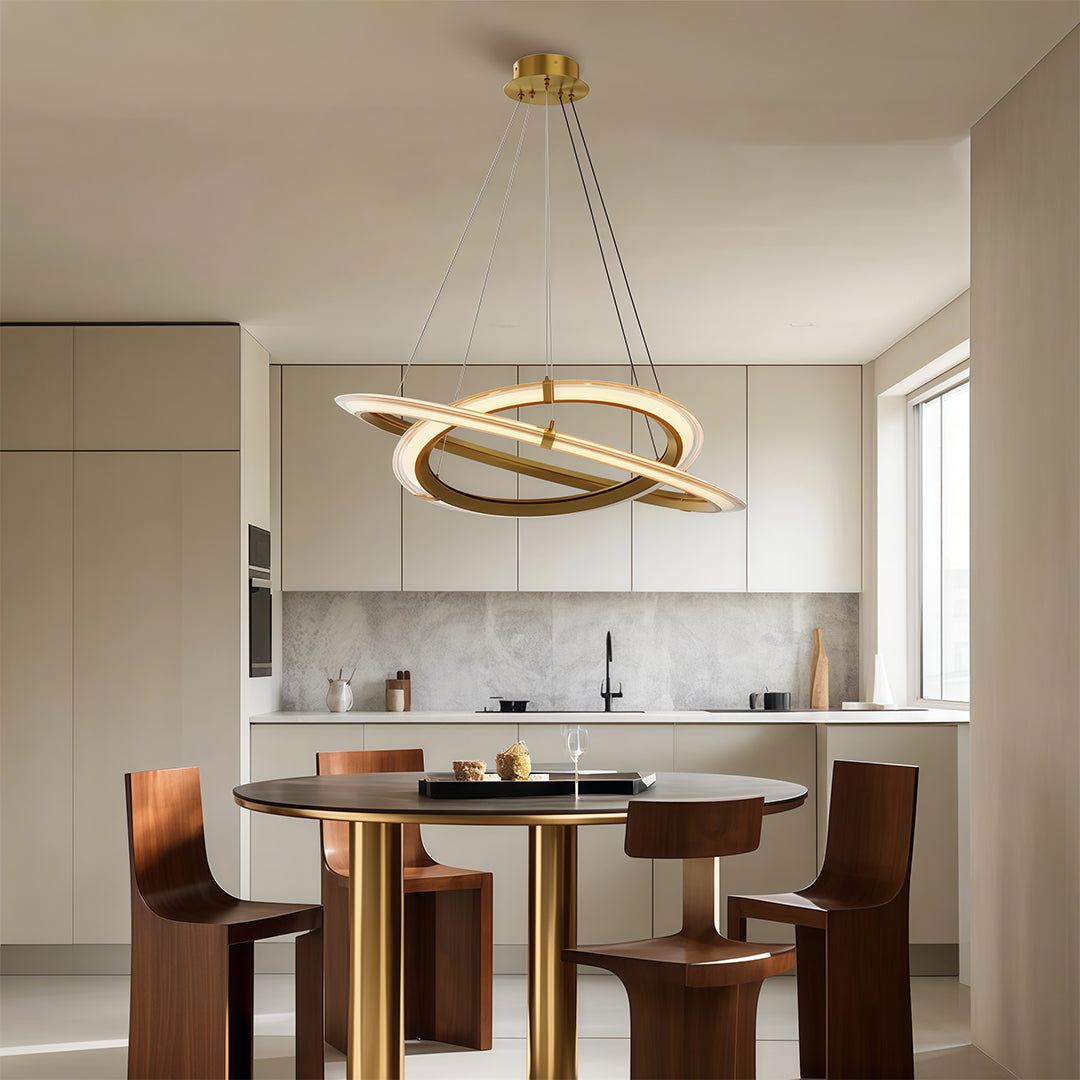 Interlocking Ring LED Chandelier in Brushed Brass, Polished Nickel or Matte Black