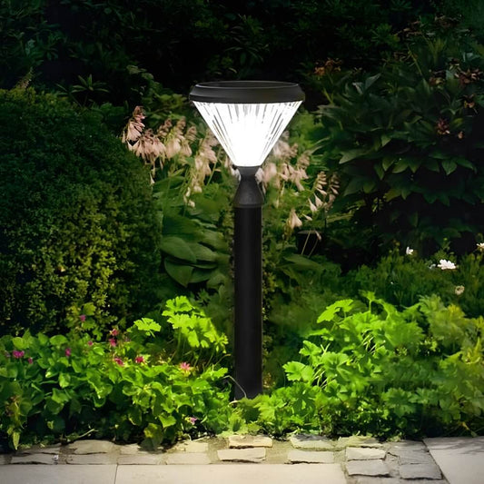 Modern Tapered Solar LED Post Light Waterproof Outdoor Pathway Landscape Lighting Black Aluminum PC IP65